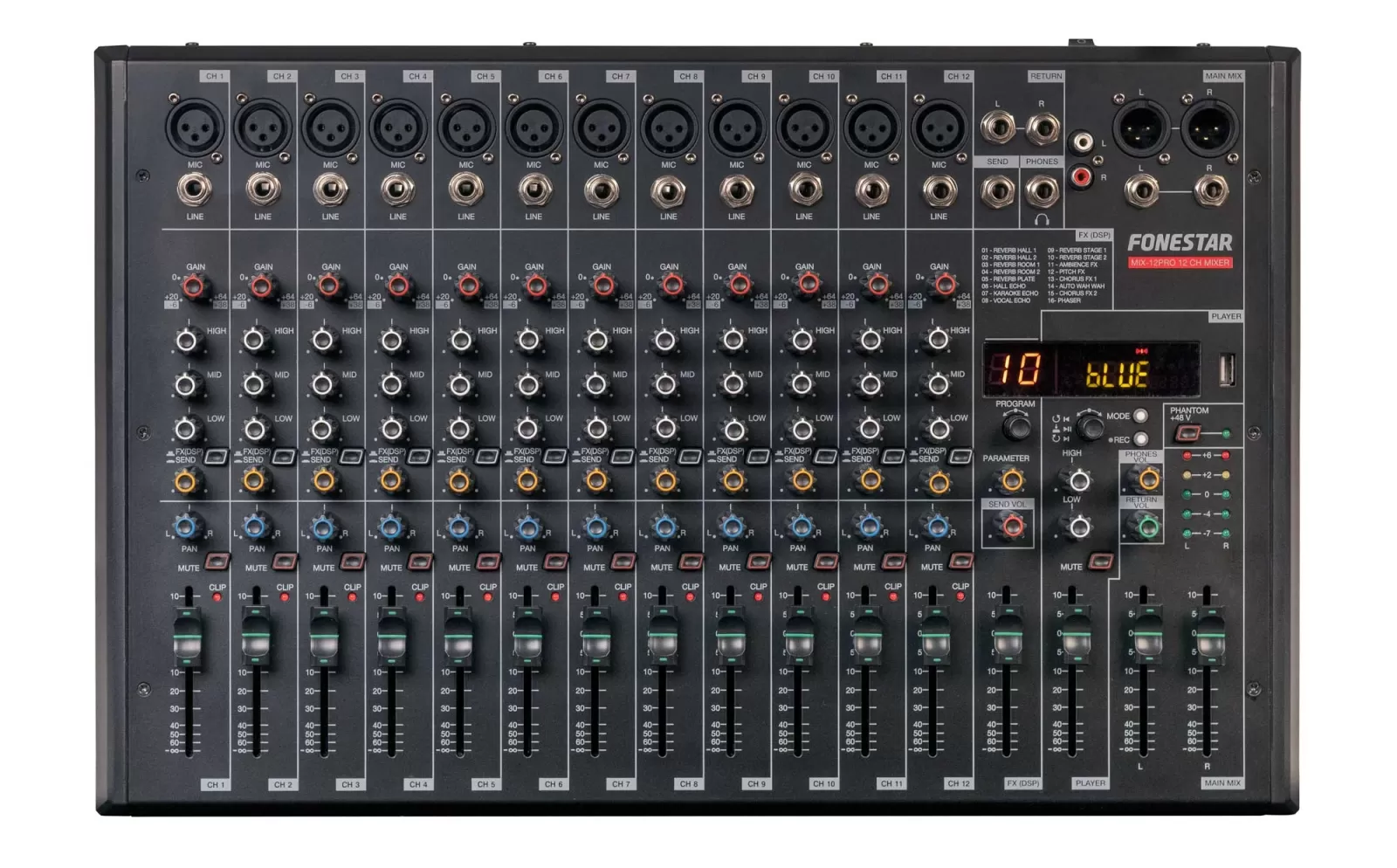 Bàn trộn âm thanh 12 kênh Fonestar Studio MIX-12PRO