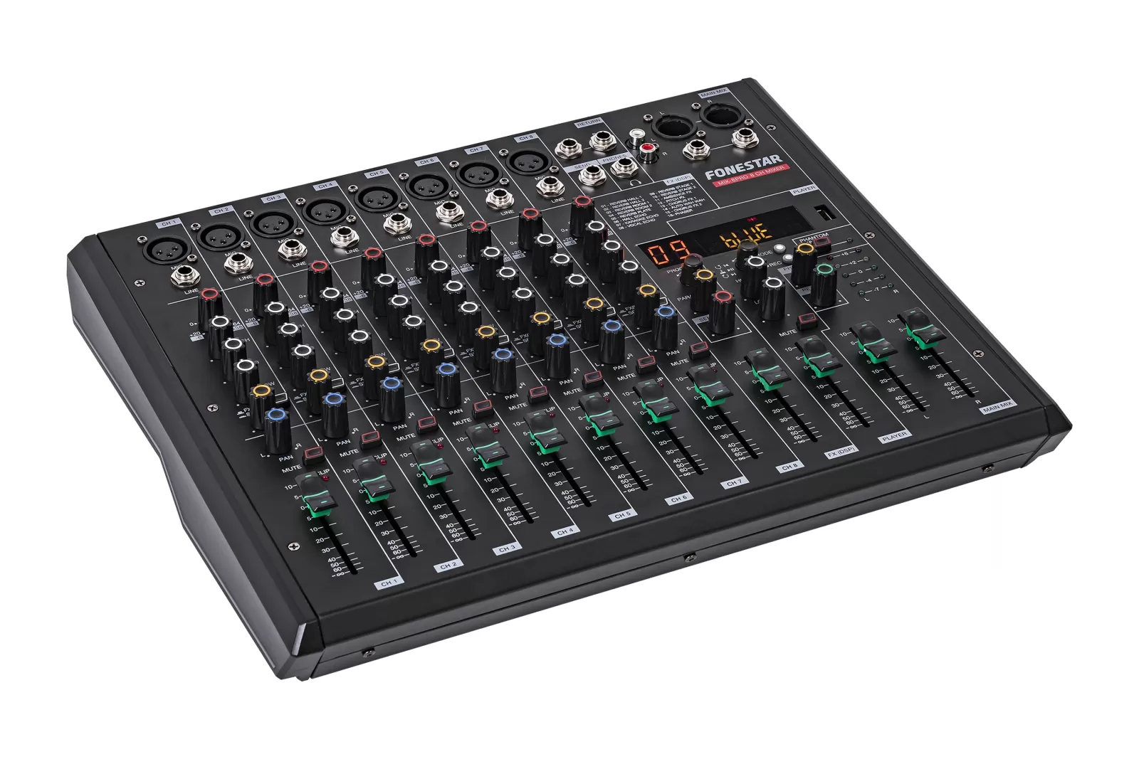 Thanh trượt Fader và núm vặn trên Mixer Fonestar MIX-8PRO