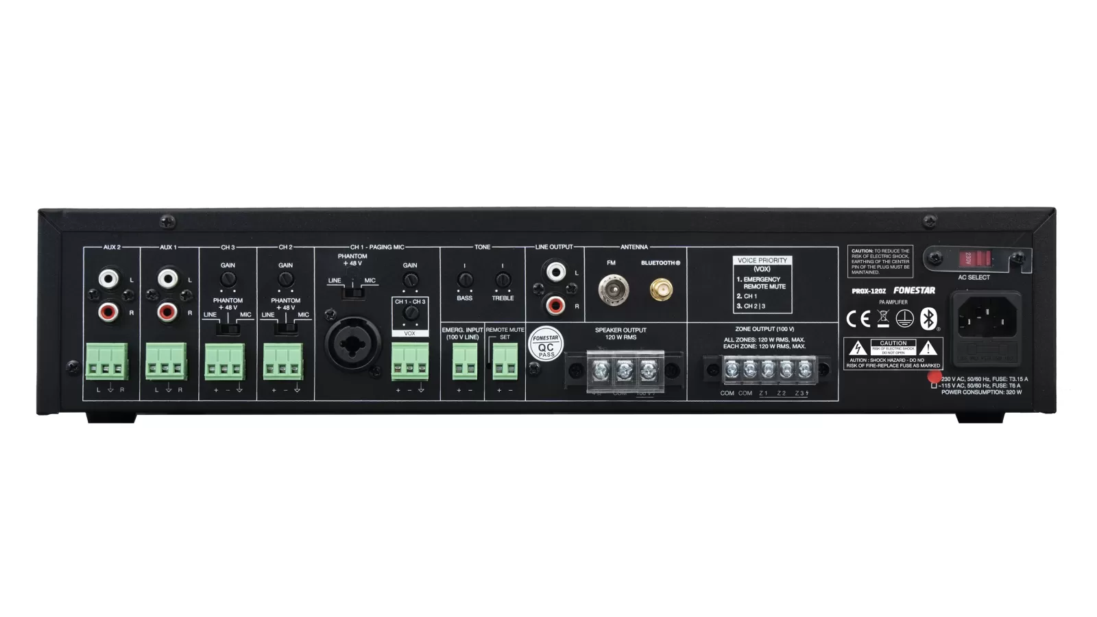 Fonestar PROX-120Z Microphone Inputs Phantom Power Euroblock